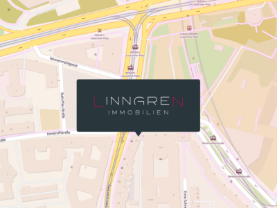 Ausschnitt einer Openstreet Map Leipzig mit Linngren Logo das den Standort markiert.
